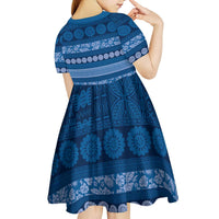 Fiji Marau na Kerisimasi Kid Short Sleeve Dress Blue Tapa Masi Inspired Christmas - Polynesian Pride