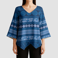 Fiji Marau na Kerisimasi Kimono Sleeve Blouse Blue Tapa Masi Inspired Christmas - Polynesian Pride