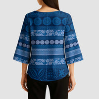 Fiji Marau na Kerisimasi Kimono Sleeve Blouse Blue Tapa Masi Inspired Christmas - Polynesian Pride