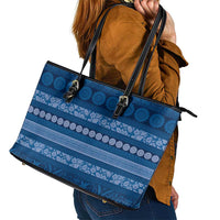 Fiji Marau na Kerisimasi Leather Tote Bag Blue Tapa Masi Inspired Christmas - Polynesian Pride