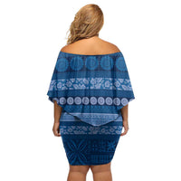 Fiji Marau na Kerisimasi Off Shoulder Short Dress Blue Tapa Masi Inspired Christmas - Polynesian Pride