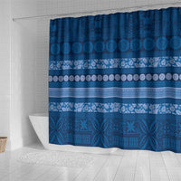 Fiji Marau na Kerisimasi Shower Curtain Blue Tapa Masi Inspired Christmas - Polynesian Pride