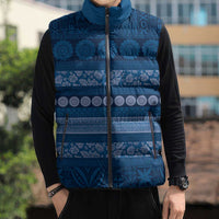 Fiji Marau na Kerisimasi Sleeveless Puffer Jacket Blue Tapa Masi Inspired Christmas - Polynesian Pride