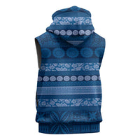 Fiji Marau na Kerisimasi Sleeveless Zip Hoodie Blue Tapa Masi Inspired Christmas - Polynesian Pride