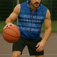 Fiji Marau na Kerisimasi Sleeveless Zip Hoodie Blue Tapa Masi Inspired Christmas - Polynesian Pride