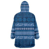 Fiji Marau na Kerisimasi Wearable Blanket Hoodie Blue Tapa Masi Inspired Christmas - Polynesian Pride