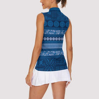 Fiji Marau na Kerisimasi Women Sleeveless Polo Shirt Blue Tapa Masi Inspired Christmas - Polynesian Pride