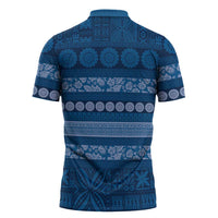 Fiji Marau na Kerisimasi Zipper Polo Shirt Blue Tapa Masi Inspired Christmas - Polynesian Pride