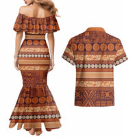 Fiji Marau na Kerisimasi Couples Matching Mermaid Dress and Hawaiian Shirt Gold Tapa Masi Inspired Christmas LT9 - Polynesian Pride