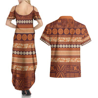 Fiji Marau na Kerisimasi Couples Matching Summer Maxi Dress and Hawaiian Shirt Gold Tapa Masi Inspired Christmas LT9 - Polynesian Pride
