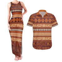 Fiji Marau na Kerisimasi Couples Matching Tank Maxi Dress and Hawaiian Shirt Gold Tapa Masi Inspired Christmas LT9 Gold - Polynesian Pride