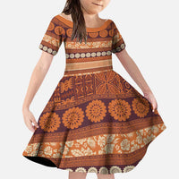 Fiji Marau na Kerisimasi Family Matching Long Sleeve Bodycon Dress and Hawaiian Shirt Gold Tapa Masi Inspired Christmas LT9 Daughter's Dress Gold - Polynesian Pride