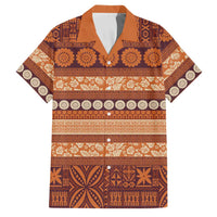 Fiji Marau na Kerisimasi Family Matching Off The Shoulder Long Sleeve Dress and Hawaiian Shirt Gold Tapa Masi Inspired Christmas LT9 Dad's Shirt - Short Sleeve Gold - Polynesian Pride