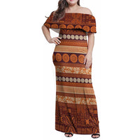 Fiji Marau na Kerisimasi Family Matching Off Shoulder Maxi Dress and Hawaiian Shirt Gold Tapa Masi Inspired Christmas LT9 Mom's Dress Gold - Polynesian Pride