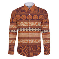 Fiji Marau na Kerisimasi Family Matching Puletasi and Hawaiian Shirt Gold Tapa Masi Inspired Christmas LT9 Dad's Shirt - Long Sleeve Gold - Polynesian Pride