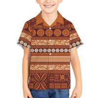 Fiji Marau na Kerisimasi Family Matching Puletasi and Hawaiian Shirt Gold Tapa Masi Inspired Christmas LT9 Son's Shirt Gold - Polynesian Pride