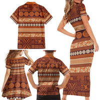 Fiji Marau na Kerisimasi Family Matching Short Sleeve Bodycon Dress and Hawaiian Shirt Gold Tapa Masi Inspired Christmas - Polynesian Pride