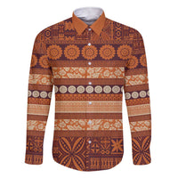Fiji Marau na Kerisimasi Family Matching Short Sleeve Bodycon Dress and Hawaiian Shirt Gold Tapa Masi Inspired Christmas LT9 Dad's Shirt - Long Sleeve Gold - Polynesian Pride