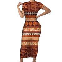 Fiji Marau na Kerisimasi Family Matching Short Sleeve Bodycon Dress and Hawaiian Shirt Gold Tapa Masi Inspired Christmas LT9 Mom's Dress Gold - Polynesian Pride
