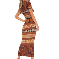Fiji Marau na Kerisimasi Family Matching Short Sleeve Bodycon Dress and Hawaiian Shirt Gold Tapa Masi Inspired Christmas LT9 - Polynesian Pride