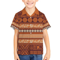 Fiji Marau na Kerisimasi Family Matching Short Sleeve Bodycon Dress and Hawaiian Shirt Gold Tapa Masi Inspired Christmas LT9 Son's Shirt Gold - Polynesian Pride