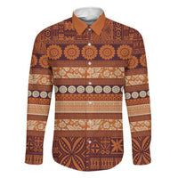 Fiji Marau na Kerisimasi Family Matching Summer Maxi Dress and Hawaiian Shirt Gold Tapa Masi Inspired Christmas LT9 Dad's Shirt - Long Sleeve Gold - Polynesian Pride