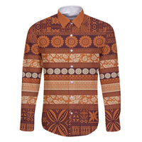 Fiji Marau na Kerisimasi Family Matching Tank Maxi Dress and Hawaiian Shirt Gold Tapa Masi Inspired Christmas LT9 Dad's Shirt - Long Sleeve Gold - Polynesian Pride