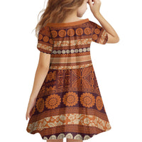 Fiji Marau na Kerisimasi Kid Short Sleeve Dress Gold Tapa Masi Inspired Christmas - Polynesian Pride