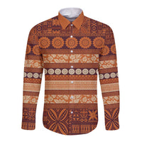 Fiji Marau na Kerisimasi Long Sleeve Button Shirt Gold Tapa Masi Inspired Christmas - Polynesian Pride