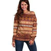 Fiji Marau na Kerisimasi Off Shoulder Sweater Gold Tapa Masi Inspired Christmas - Polynesian Pride