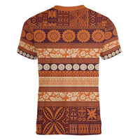 Fiji Marau na Kerisimasi Women V-Neck T-Shirt Gold Tapa Masi Inspired Christmas LT9 - Polynesian Pride