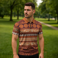 Fiji Marau na Kerisimasi Zipper Polo Shirt Gold Tapa Masi Inspired Christmas - Polynesian Pride