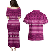 Fiji Marau na Kerisimasi Couples Matching Puletasi and Hawaiian Shirt Pink Tapa Masi Inspired Christmas LT9 - Polynesian Pride