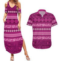 Fiji Marau na Kerisimasi Couples Matching Summer Maxi Dress and Hawaiian Shirt Pink Tapa Masi Inspired Christmas LT9 Pink - Polynesian Pride