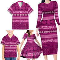 Fiji Marau na Kerisimasi Family Matching Long Sleeve Bodycon Dress and Hawaiian Shirt Pink Tapa Masi Inspired Christmas LT9 - Polynesian Pride