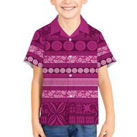 Fiji Marau na Kerisimasi Family Matching Long Sleeve Bodycon Dress and Hawaiian Shirt Pink Tapa Masi Inspired Christmas LT9 Son's Shirt Pink - Polynesian Pride