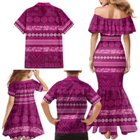 Fiji Marau na Kerisimasi Family Matching Mermaid Dress and Hawaiian Shirt Pink Tapa Masi Inspired Christmas LT9 - Polynesian Pride