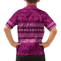 Fiji Marau na Kerisimasi Family Matching Off The Shoulder Long Sleeve Dress and Hawaiian Shirt Pink Tapa Masi Inspired Christmas LT9 - Polynesian Pride