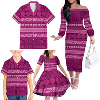 Fiji Marau na Kerisimasi Family Matching Off The Shoulder Long Sleeve Dress and Hawaiian Shirt Pink Tapa Masi Inspired Christmas LT9 - Polynesian Pride