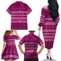 Fiji Marau na Kerisimasi Family Matching Off The Shoulder Long Sleeve Dress and Hawaiian Shirt Pink Tapa Masi Inspired Christmas - Polynesian Pride