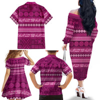 Fiji Marau na Kerisimasi Family Matching Off The Shoulder Long Sleeve Dress and Hawaiian Shirt Pink Tapa Masi Inspired Christmas LT9 - Polynesian Pride