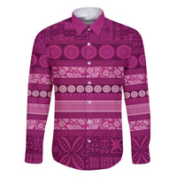 Fiji Marau na Kerisimasi Family Matching Off The Shoulder Long Sleeve Dress and Hawaiian Shirt Pink Tapa Masi Inspired Christmas - Polynesian Pride