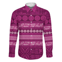 Fiji Marau na Kerisimasi Family Matching Off The Shoulder Long Sleeve Dress and Hawaiian Shirt Pink Tapa Masi Inspired Christmas LT9 Dad's Shirt - Long Sleeve Pink - Polynesian Pride