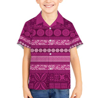 Fiji Marau na Kerisimasi Family Matching Off The Shoulder Long Sleeve Dress and Hawaiian Shirt Pink Tapa Masi Inspired Christmas LT9 Son's Shirt Pink - Polynesian Pride