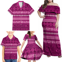 Fiji Marau na Kerisimasi Family Matching Off Shoulder Maxi Dress and Hawaiian Shirt Pink Tapa Masi Inspired Christmas - Polynesian Pride
