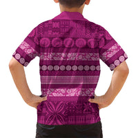 Fiji Marau na Kerisimasi Family Matching Off Shoulder Short Dress and Hawaiian Shirt Pink Tapa Masi Inspired Christmas LT9 - Polynesian Pride