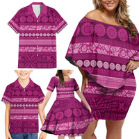 Fiji Marau na Kerisimasi Family Matching Off Shoulder Short Dress and Hawaiian Shirt Pink Tapa Masi Inspired Christmas LT9 - Polynesian Pride