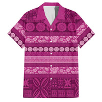 Fiji Marau na Kerisimasi Family Matching Off Shoulder Short Dress and Hawaiian Shirt Pink Tapa Masi Inspired Christmas LT9 Dad's Shirt - Short Sleeve Pink - Polynesian Pride