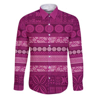 Fiji Marau na Kerisimasi Family Matching Puletasi and Hawaiian Shirt Pink Tapa Masi Inspired Christmas LT9 Dad's Shirt - Long Sleeve Pink - Polynesian Pride