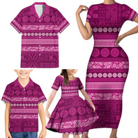 Fiji Marau na Kerisimasi Family Matching Short Sleeve Bodycon Dress and Hawaiian Shirt Pink Tapa Masi Inspired Christmas LT9 - Polynesian Pride
